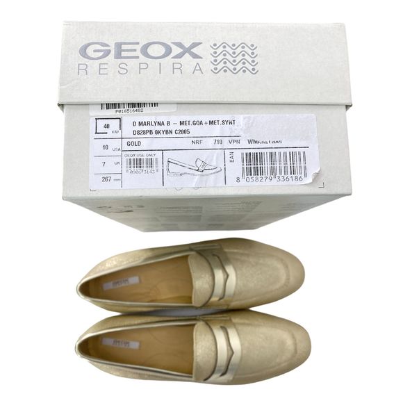GEOX Marlyna Leather Sparkly Metallic Gold Penny Loafers NWB - Picture 10 of 10